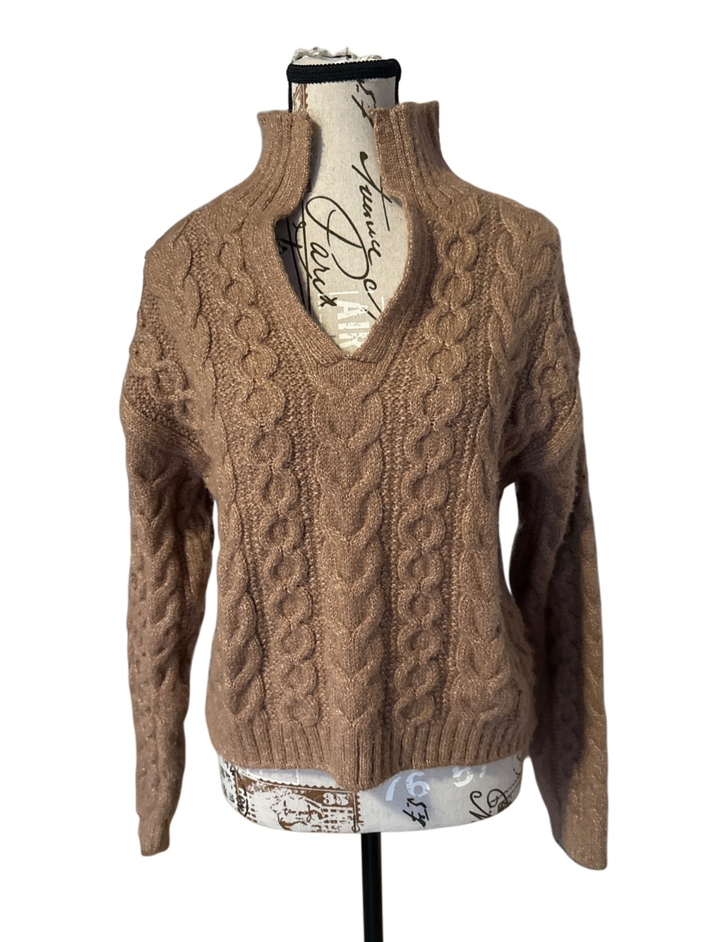 NWT!! A new day women's Cable Knit V-Neck Sweater - Taupe/Brown, XS